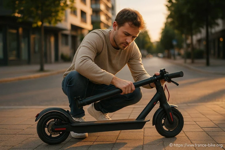 Jeune homme réparant trottinette électrique