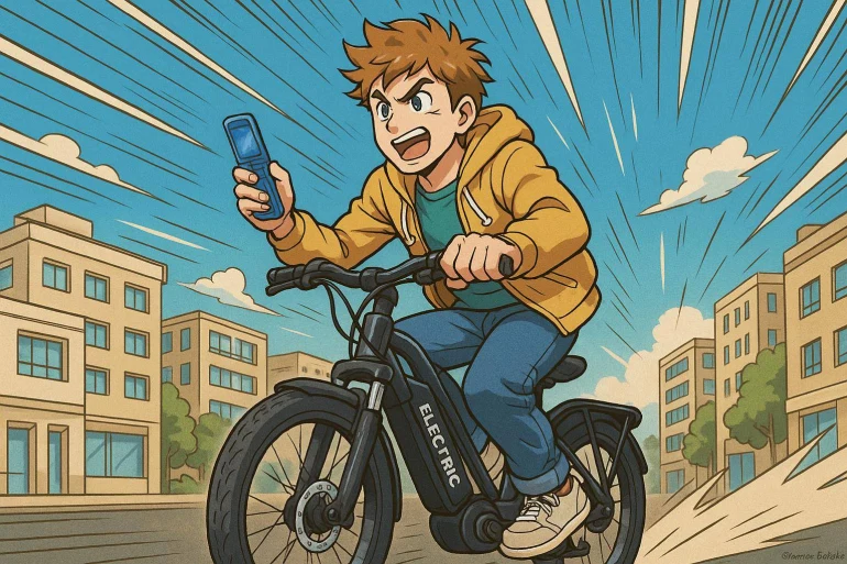 Jeune homme vélo électrique téléphone