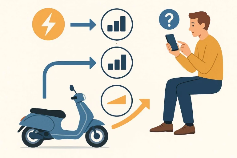 Homme consultant performances scooter électrique