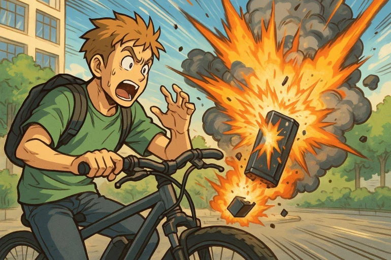 Jeune homme surpris explosion smartphone