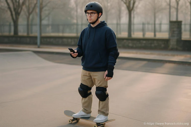 Jeune homme en skateboard avec protections