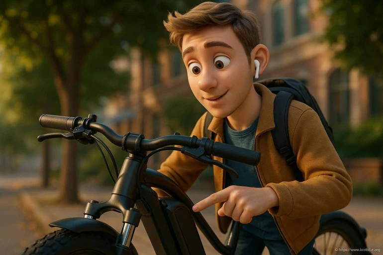 Jeune homme souriant avec vélo électrique