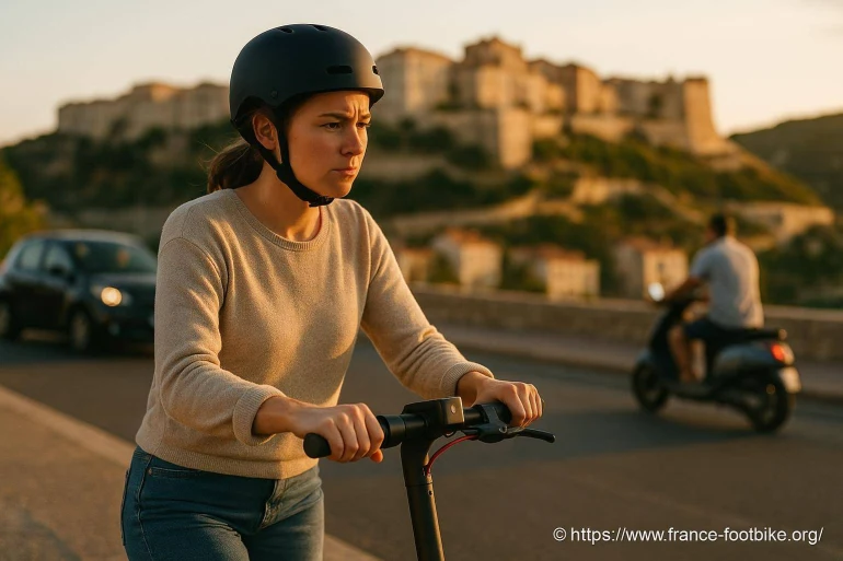 Femme casque trottinette électrique ville