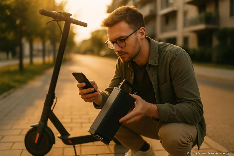 Homme recharge batterie trottinette électrique