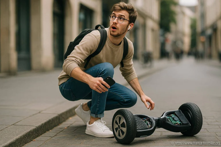 Jeune homme surpris hoverboard cassé