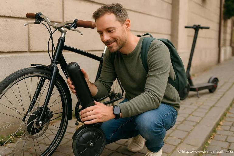 Homme installant batterie trottinette électrique