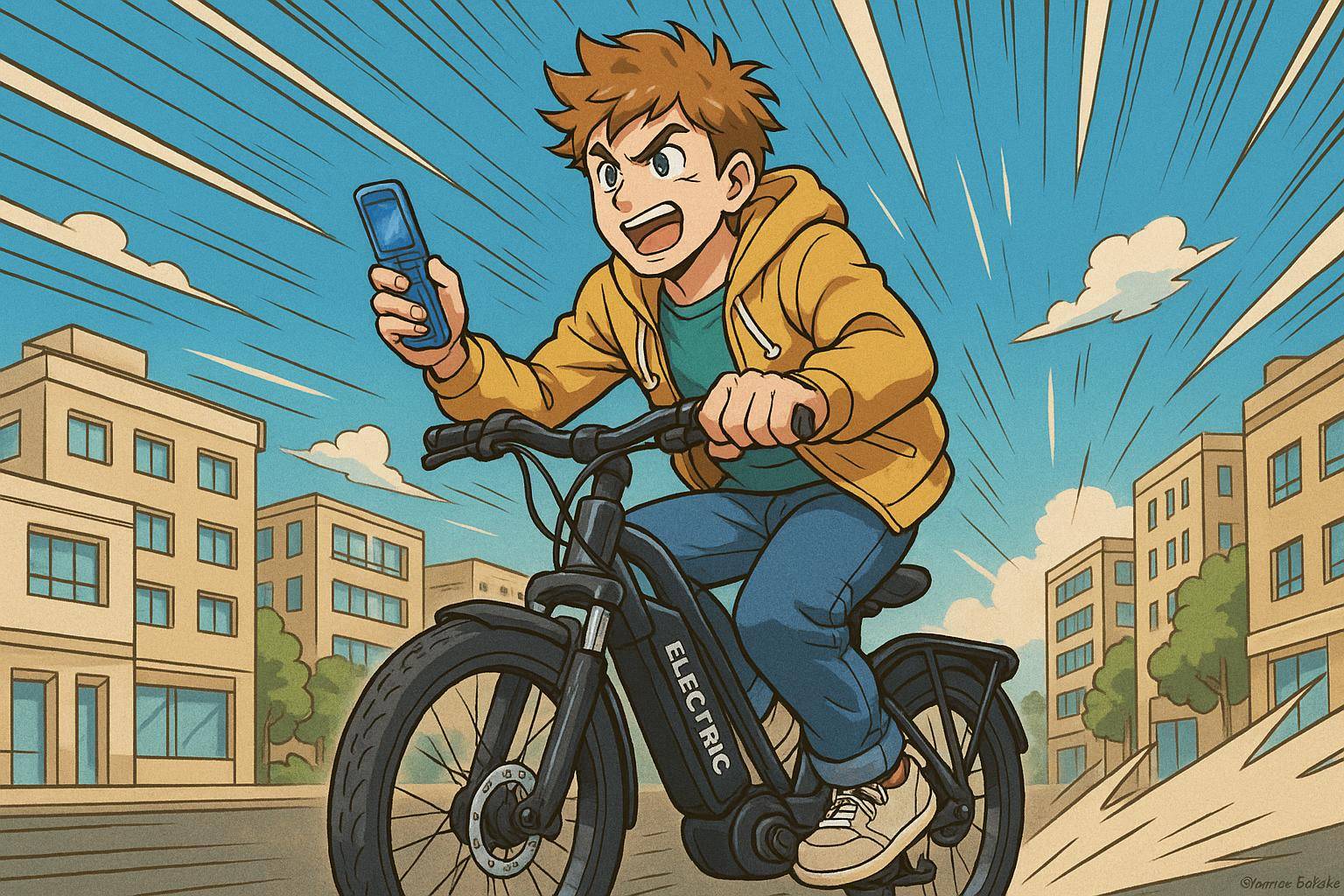 jeune homme vélo électrique téléphone