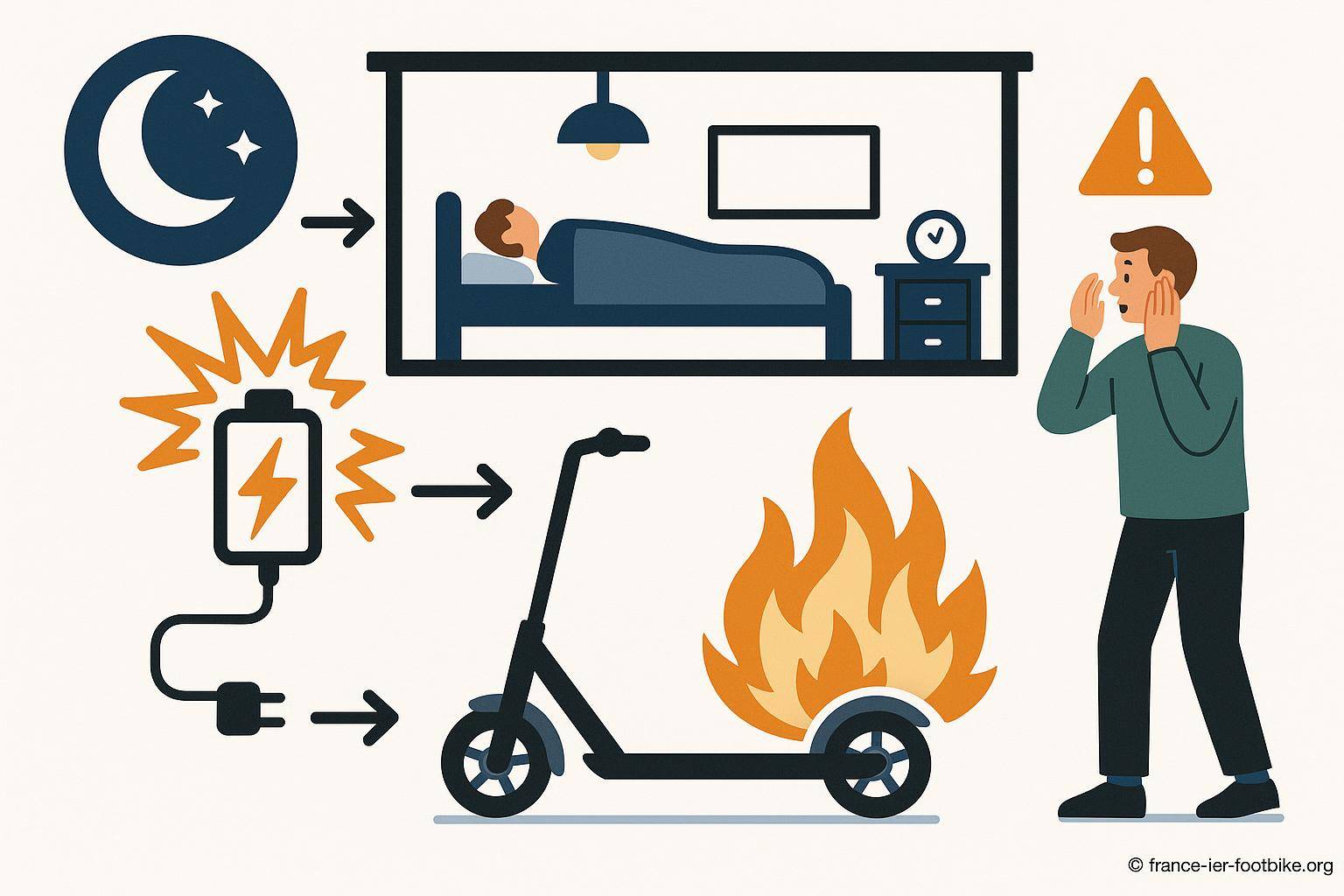 scooter électrique en feu après charge nocturne