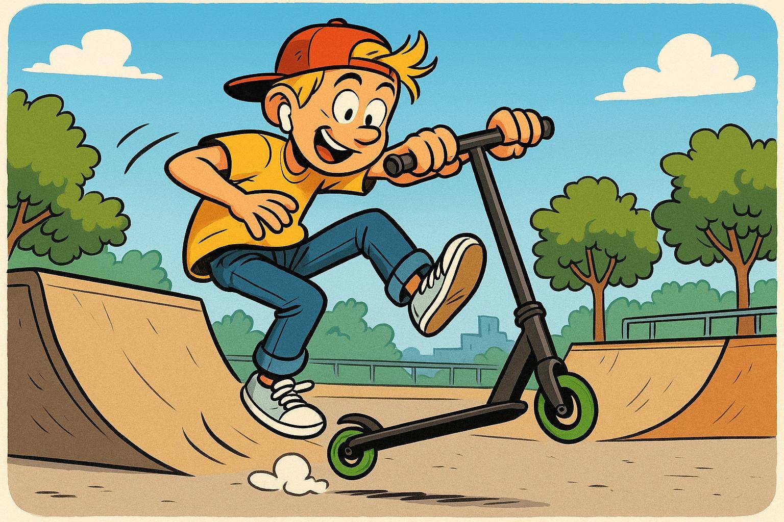 Garçon faisant un saut en trottinette