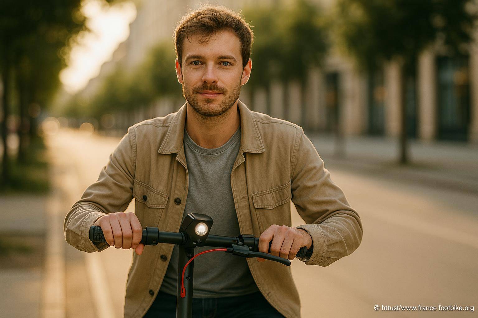 Jeune homme souriant sur trottinette électrique
