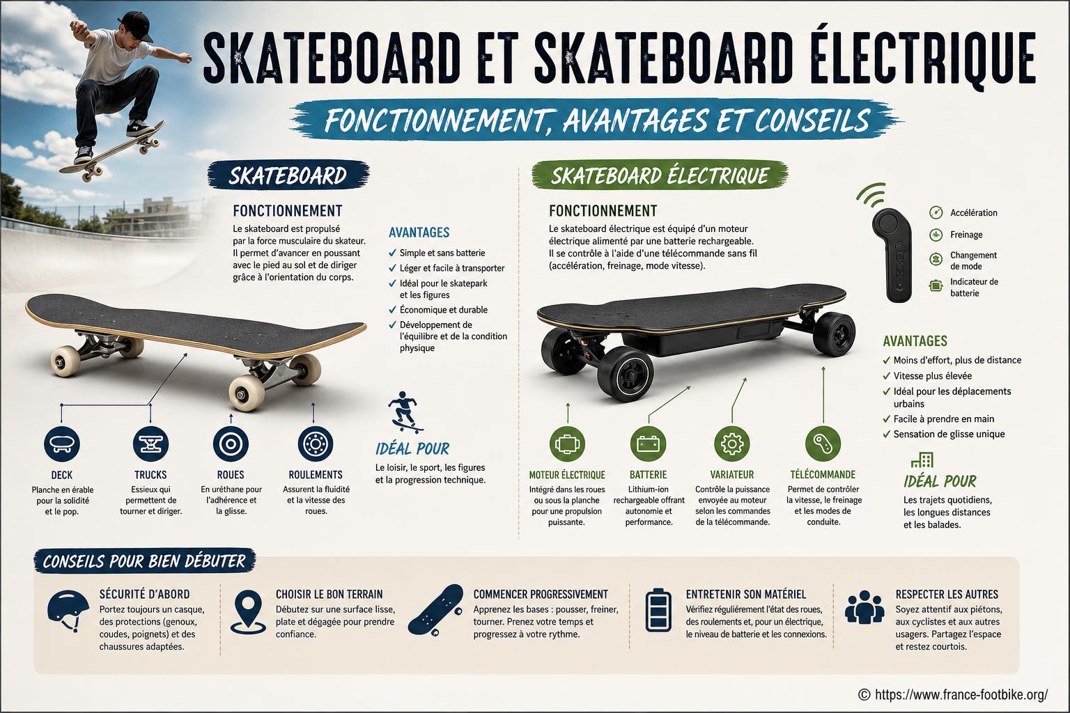 Skateboard et skateboard électrique : fonctionnement, avantages et conseils